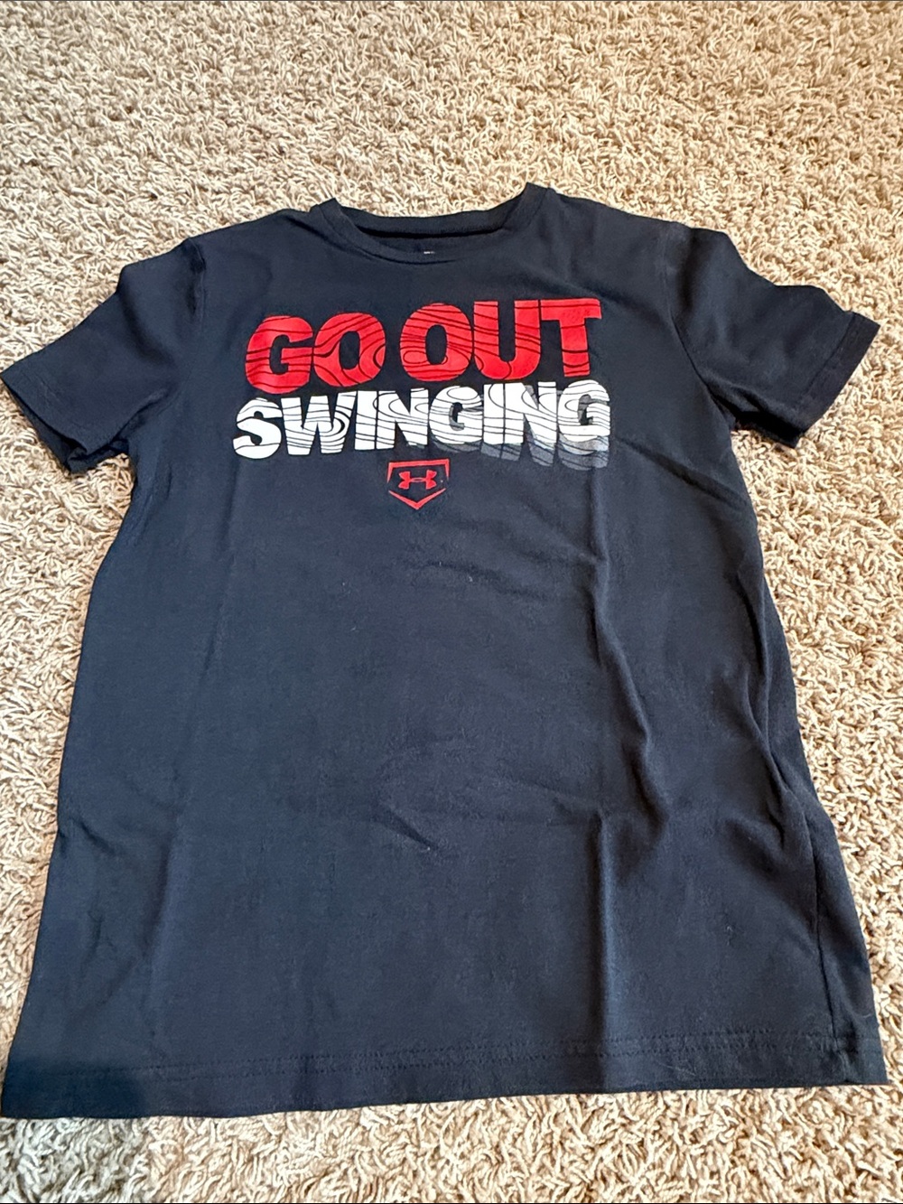 ❤️ Under Armour Black Tee with Red and White 'Go Out Swinging' Graphic
